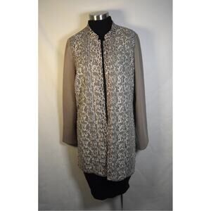 Chico's Khaki & Leopard Print Mesh Duster Open Front Jacket Sz S Career Dressy